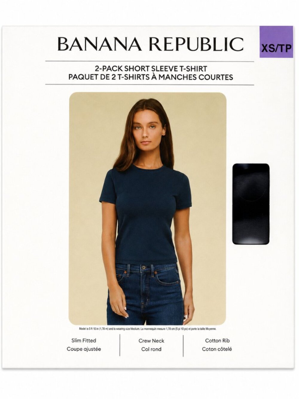 Banana Republic 2-Pack Slim Rib Crew Neck Tees XS Navy Gray NWT